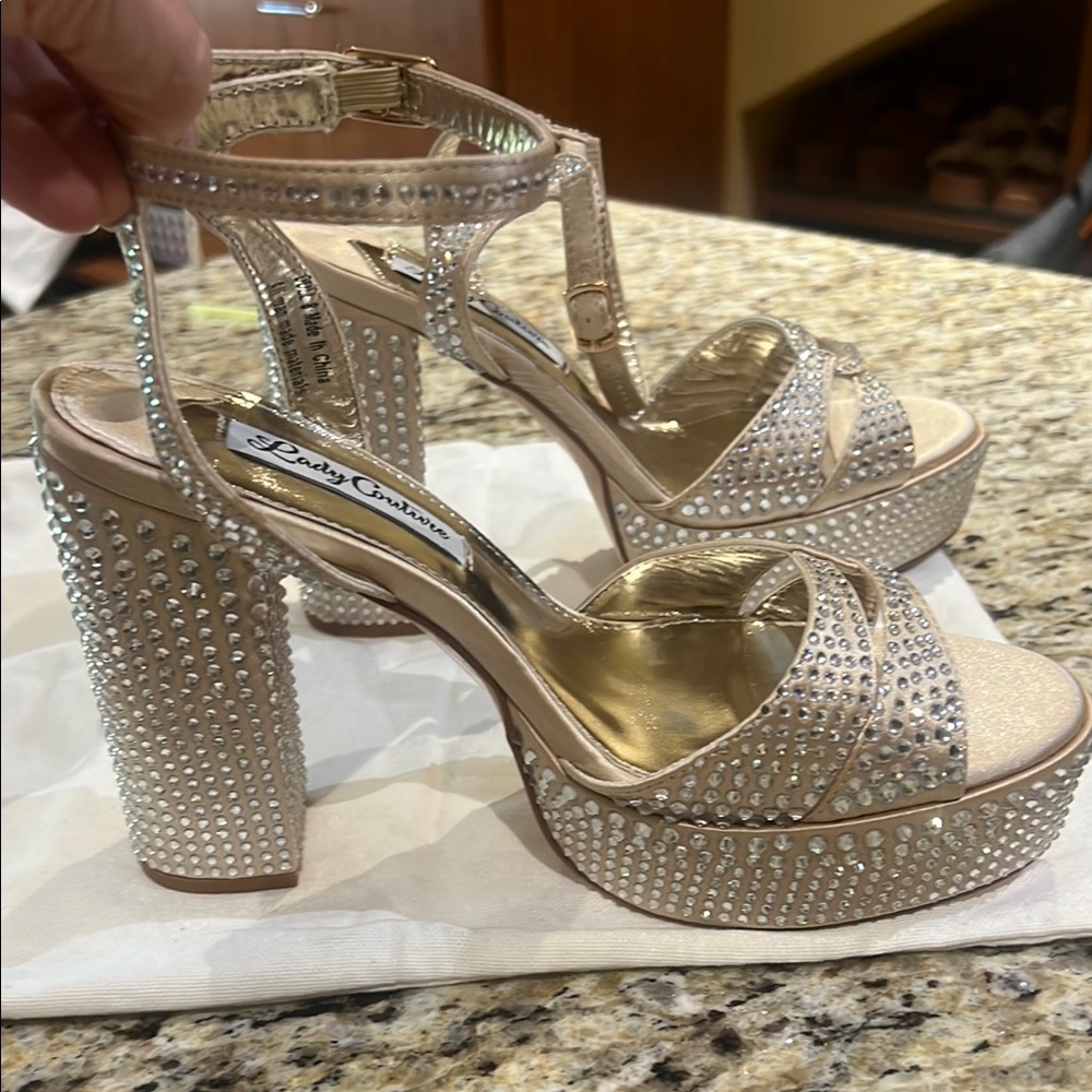Silver Sparkly Heels with Chunky Block Heel